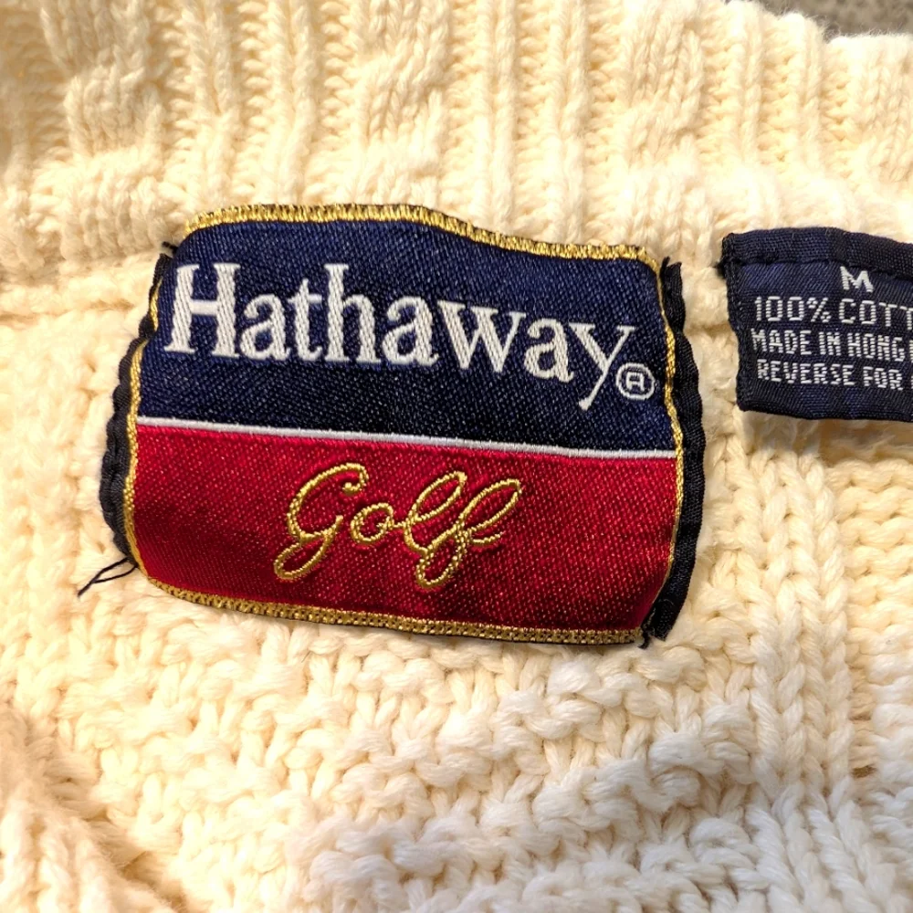 Hathaway Golf VTG Cotton‎ Cable Knit Men's Sweater Embroidered V-Neck Medium
